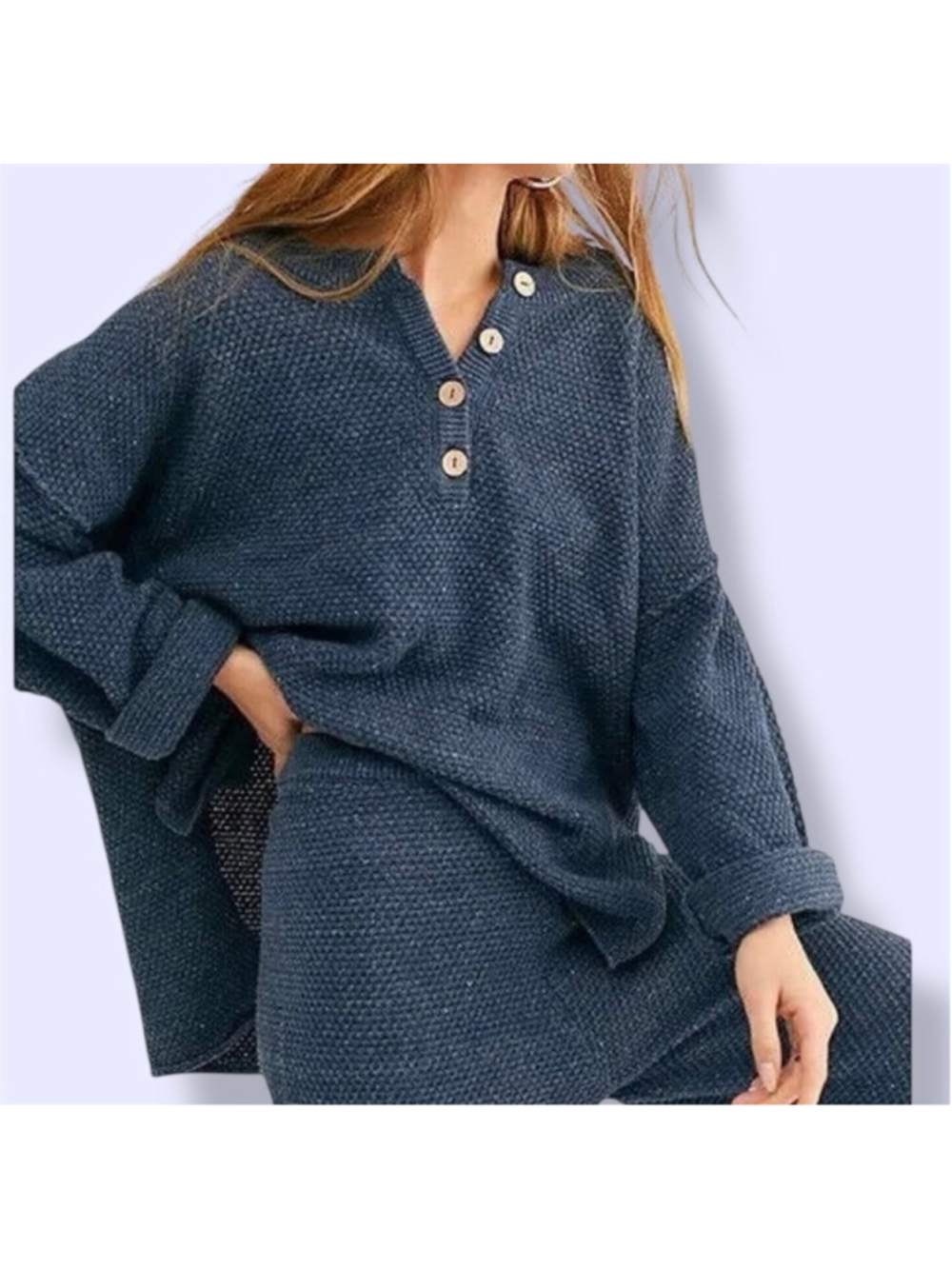 Free People Beach Hailee Sweater Set Size L Navy Blue - Picture 2 of 8
